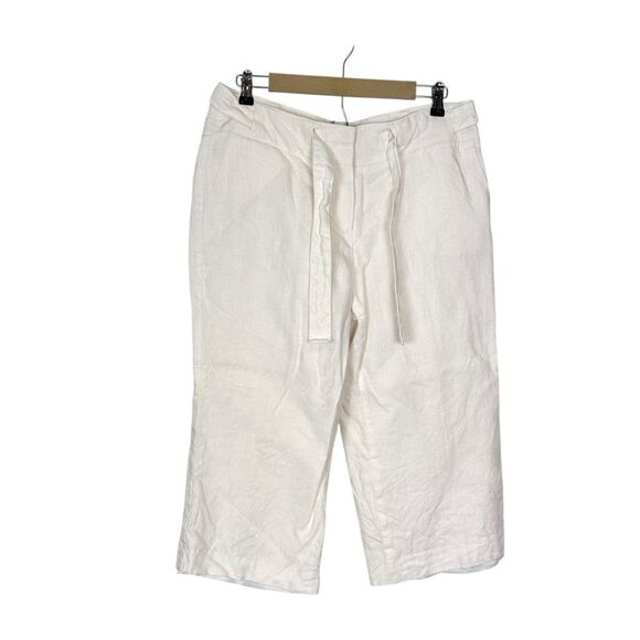 Talbots Pants Womens 14 Petite White Irish Linen Wide Leg Tie Cropped Culottes - Picture 5 of 14